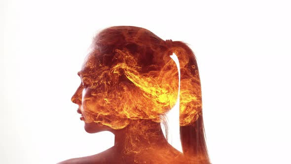 Emotional Burnout Anxiety Attack Woman Head Flames