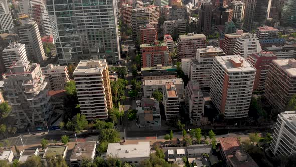 Aerial Panorama of apartment buildings on luxury district in Santiago de Chile-4K