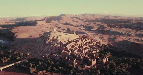 Aerial view on Kasbah Ait Ben Haddou in the Atlas Mountains, Morocco