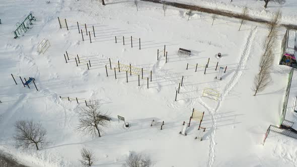 Top View of an Empty Sports Field in a Winter Park