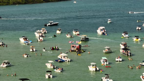 Aerial drone video Miami weekend sandbar