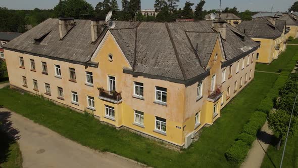 Small town from above. Latvian city Seda from the drone. Small town village forest