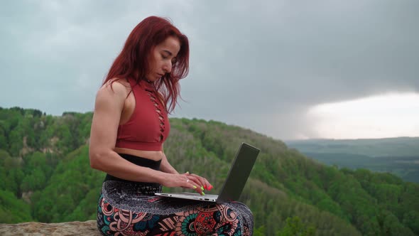 Woman Writer is Typing on Laptop Stunning Landscape