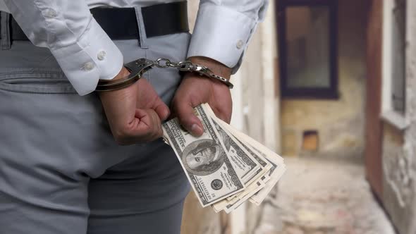 Close Up Handcuffed Man Holding Money