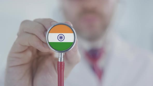 Doctor Listening with the Stethoscope with Flag of India