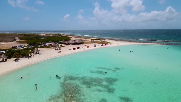 Aerial From Eagle Beach on Aruba in the Caribbean Bird Ey View at the Beach with Umbrella at Aruba