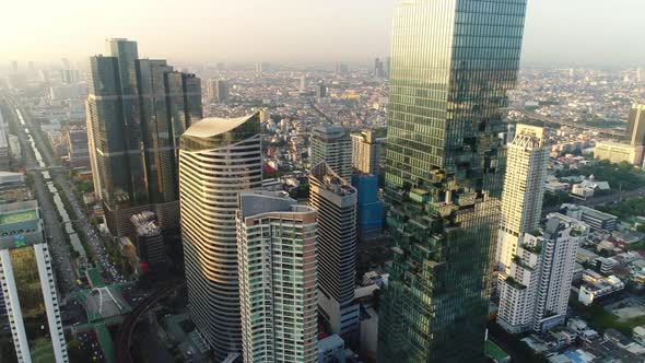 4k Aerial city view of Bangkok dowtnown, Flying over Bangkok, Thailand.