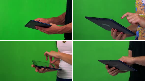  Compilation (Montage) - People Work on Tablet - Green Screen Studio - Closeup