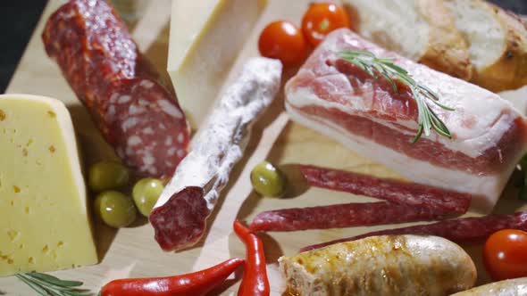 Cheese and Meat Appetizer Selection. Prosciutto Di Parma, Salami, Italian Cheese,, Olives and