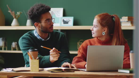 Young Colleagues Discussing Business Project on Laptop