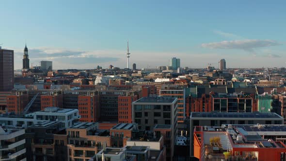 Apartment Buildings in Urban Modern City Center of Hamburg with Heinrich Hertz TV Tower in the