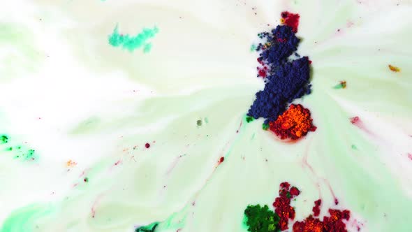 Colorful Dry Inks Floating In White Milk