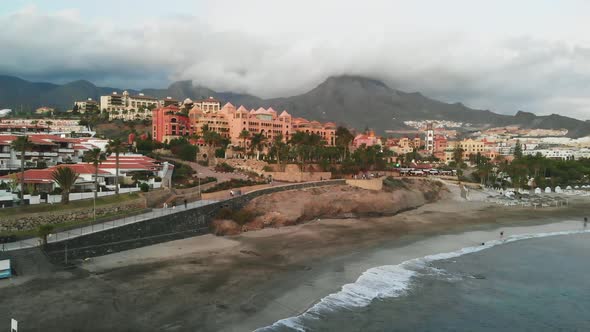 Top View of a Small Spanish Town at Sunset in Tenerife Island, Spain