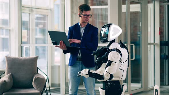 Robot Humanlike Cyborg Talking with a Man