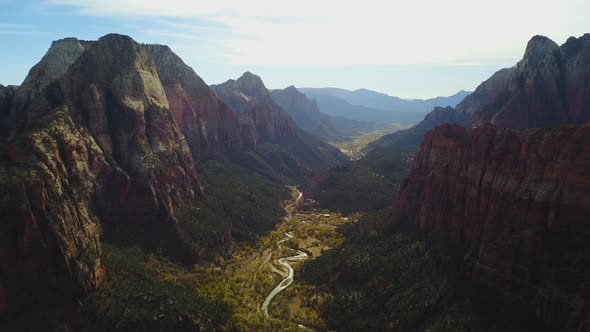 Cinematic Aerial View of the Beautiful Zion National Park Utah USA