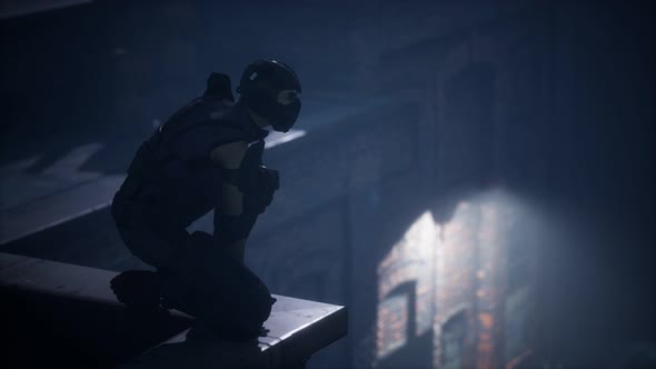 Woman in the Style of Cyberpunk on the Roof alt