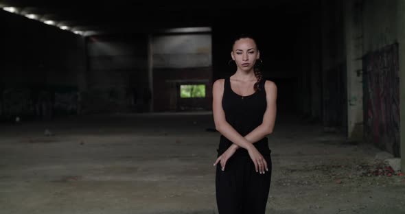 Seductive Girl Dancing Freestyle in Abandoned Building