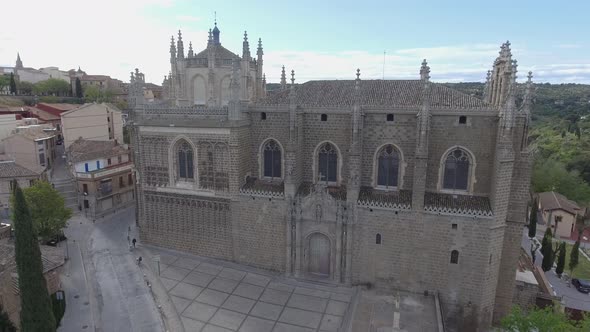 Aerial video of the Monastery of San Juan de los Reyes and views of Toledo, Spain