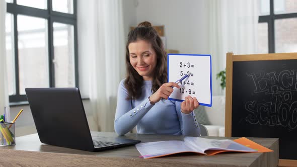 Math Teacher Having Online Class on Laptop at Home