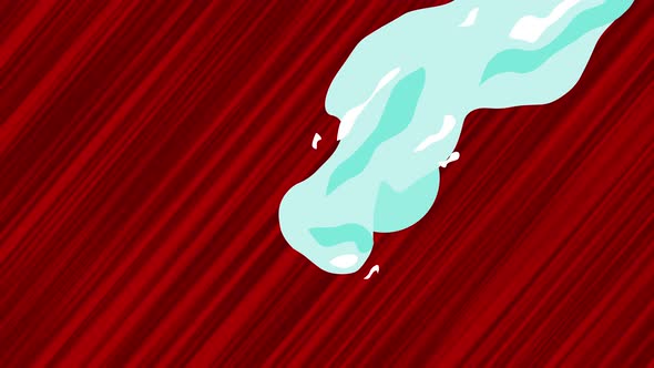 Flying water on red background. Looped animation of thrown drink. Moving aqua on abstract background
