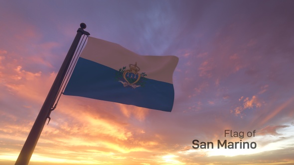 San Marino Flag on a Flagpole V3