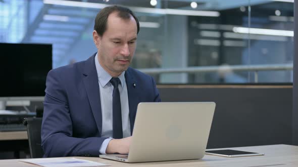 Businessman Celebrating Success While Using Laptop in Office