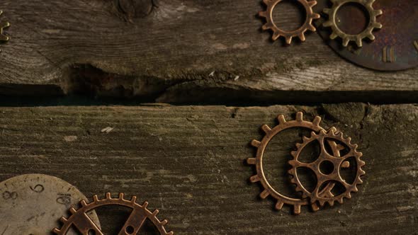 Rotating stock footage shot of antique and weathered watch faces