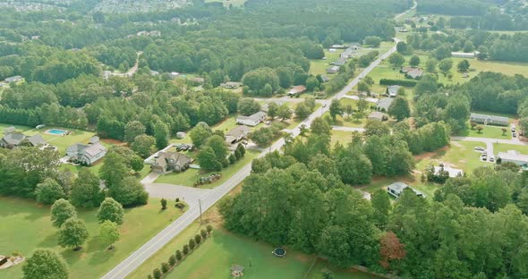 Aerial View of a Small Town in Countryside Scenic Seasonal Landscape From Above in Boiling Spring