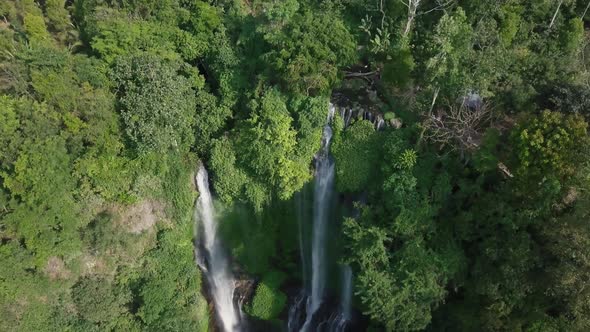 Aerial View of Waterfall in Green Rainforest