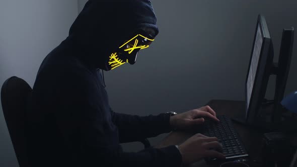Cyber Terrorist Hacking at Night.