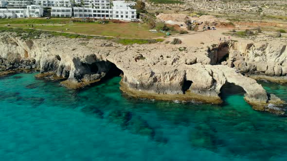 Aerial View of Sea Caves in Rocky Seashore, Ayia Napa, Cyprus