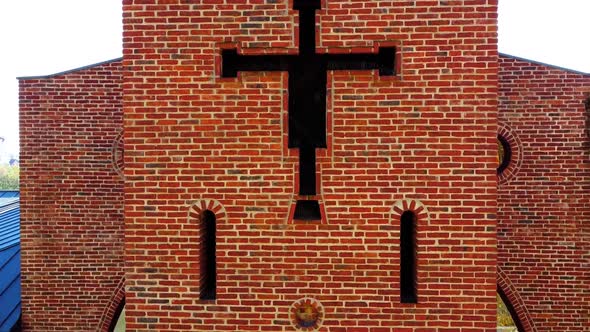 Aerial drone view of a flying over the catholic church.