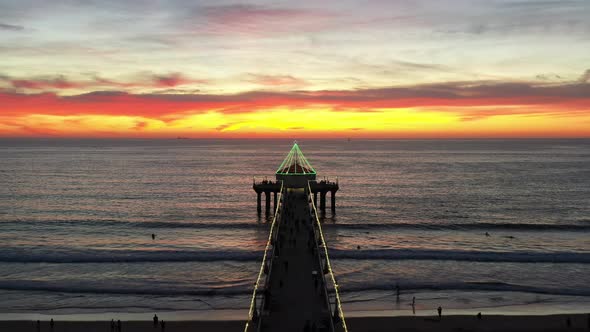 Roundhouse Aquarium At Manhattan Beach Pier Decorated With Christmas Lights During Holiday Season. -