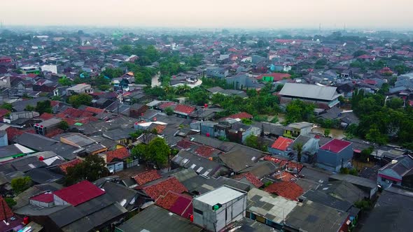 Aerial POV view Depiction of flooding. devastation wrought after massive natural disasters