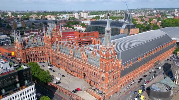 London Kings Cross and St Pancras Train Stations From Above  Aerial View