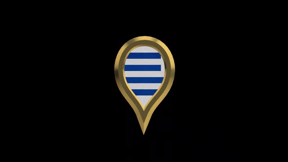 Uruguay Flag 3D Rotating Location Gold Pin Icon