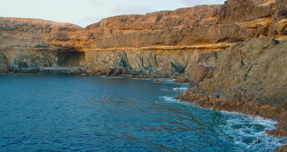 Rocky Black Volcanic Cliffs of Town Ajuy in Fuerteventura Spain