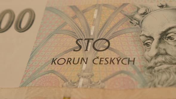 Lot of paper Czechia  crown banknotes 4K 2160p 30fps UltraHD panning  footage - Curency of Czech Rep