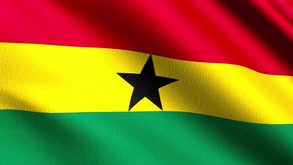 Seamless Loop 4K VDO. Ghana national flag blowing in the wind isolated.