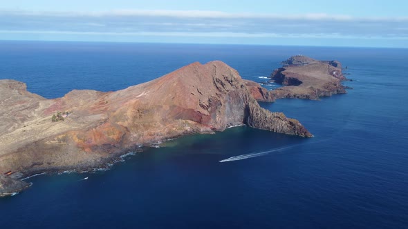 Aerial drone view of a beautiful island in the middle of the Ocean.  Travel and explore. Holidays.