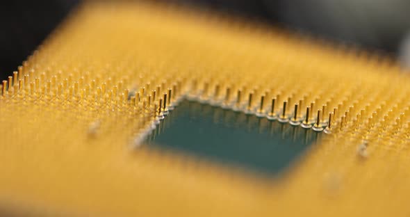 Macro Golden Microprocessor Computer Parts Closeup  Movie Slow Motion