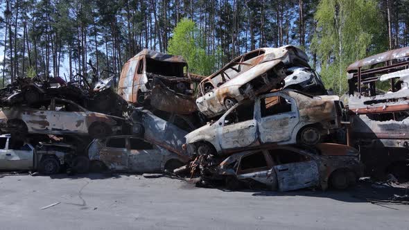 Shot and Burned Cars in the City of Irpen Near Kyiv Ukraine