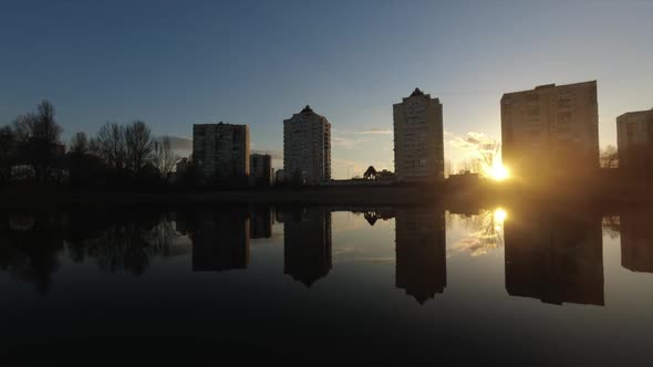 Timelapse Sunset Over the Lake March 2022 Ukraine Kyiv