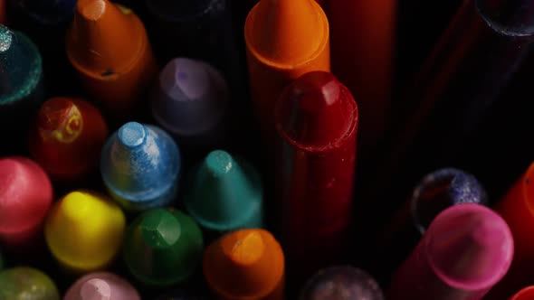Rotating shot of color wax crayons for drawing and crafts - CRAYONS 008