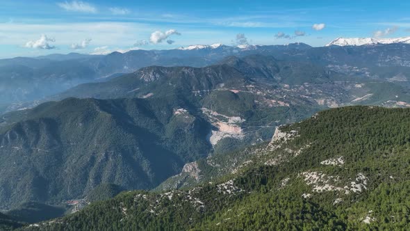 Mountain road in the forest aerial view 4 K