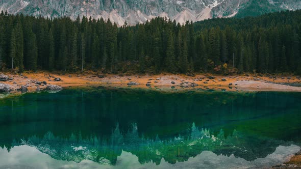 Time Lapse of Lake Carezza Western Dolomites Italy