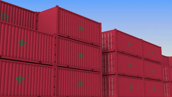 Shipping Containers with Flag of Morocco