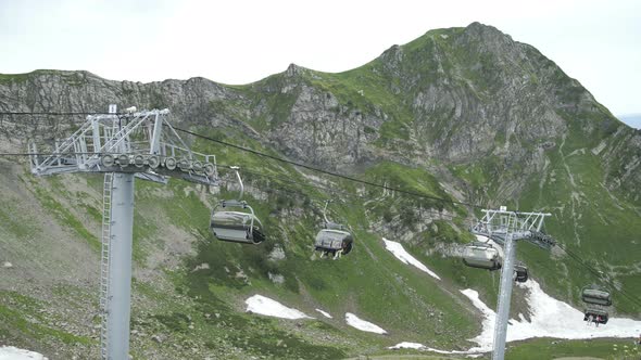 Funicular or Cable-railway in Mountains in Summer Time. Peak of Caucasus Mountains, Sochi