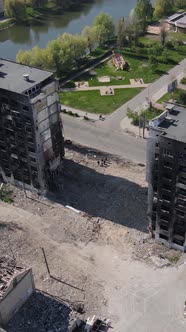 Vertical Video of a Destroyed Building in Borodyanka Ukraine