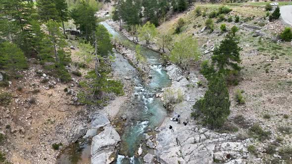 Mountain river high in the mountains aerial view 4 K